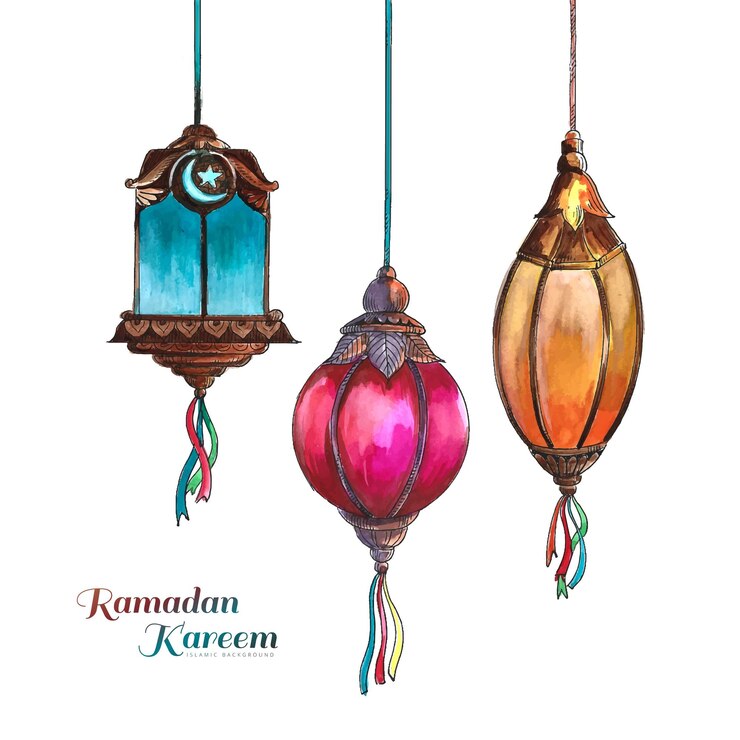 Free Vector beautiful decorative islamic lamps festival card design