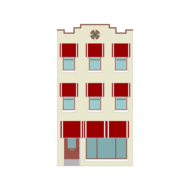 타운하우스와 함께 아름다운 상세한 선형 도시 풍경 컬렉션 빅토리아 시대 건물 전면을 가진 작은 도시 거리 웹 그래픽 게임 및 모션 디자인 플릿 터 일러스트