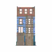 Free vector beautiful detailed linear cityscape collection with townhouses small town street with victorian building facades template for web graphic game and motion design vector illustration