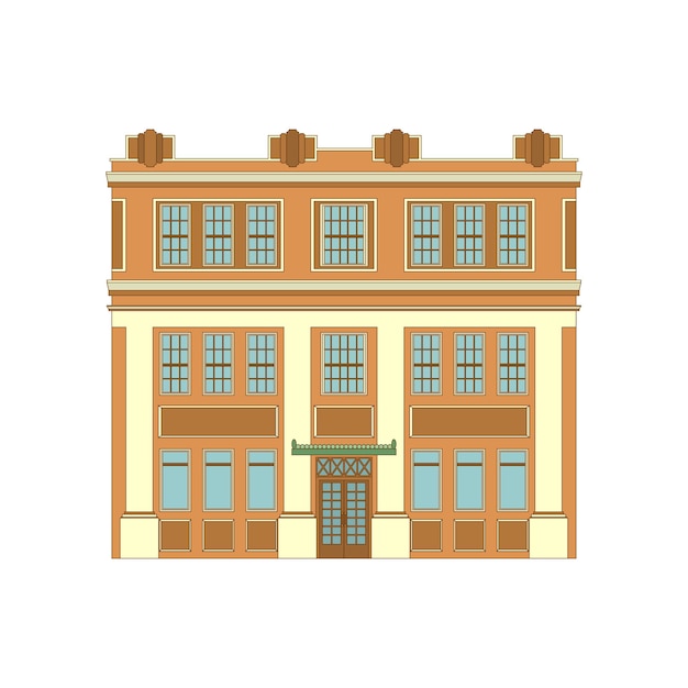 Beautiful detailed linear cityscape townhouse victorian building facades template design vector