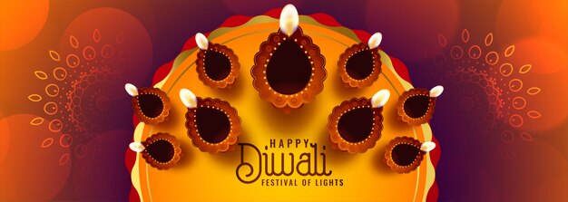 Beautiful diwali diya decoration ethnic indian style banner