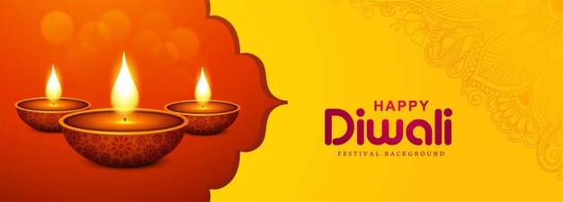 Beautiful diwali diya oil lamp celebration banner background