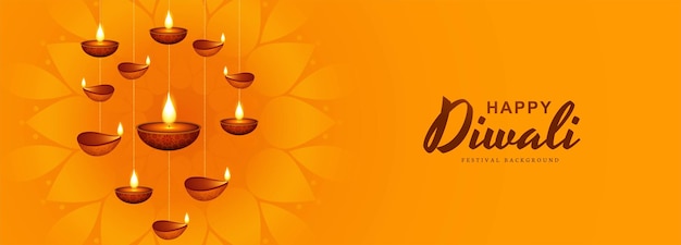 Free vector beautiful diwali diya oil lamp celebration banner background