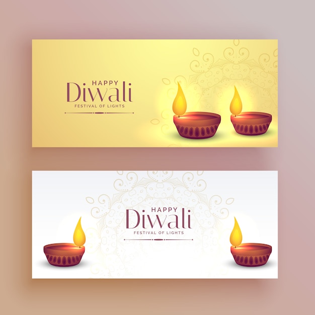 Beautiful diwali festival banners with diya lamp