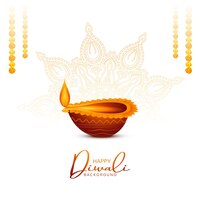 beautiful diwali greeting card with shiny diya oil lamp background