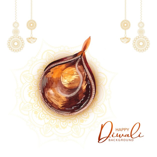 Bella cartolina d'auguri di diwali con priorità bassa della carta di diya dell'acquerello