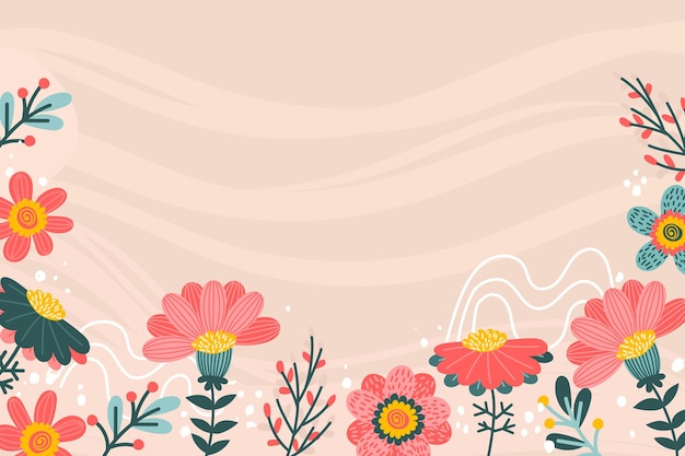 Free vector beautiful drawn spring background with flowers