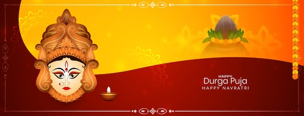 Vettore gratuito bellissimo design di banner di saluto del festival di durga puja e happy navratri