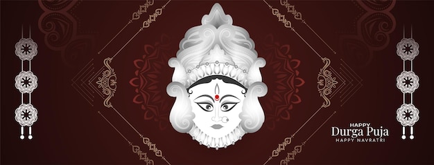 Beautiful durga puja and happy navratri indian goddess worship festival banner vector