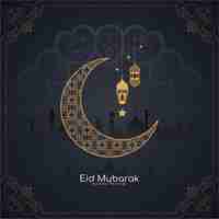 Free vector beautiful eid mubarak festival greeting islamic card crescent moon design