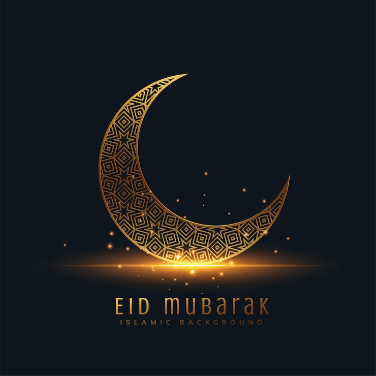 Free Vector beautiful eid mubarak golden decorative moon greeting