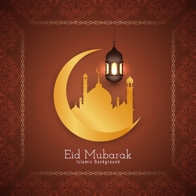 Красивая религиозная открытка Ид Мубарак с золотой луной