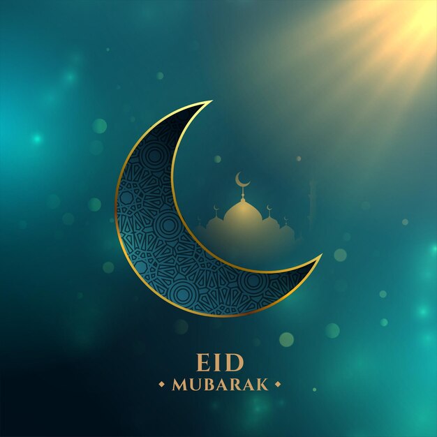 Beautiful eid mubarak wishes background with half moon and light effect