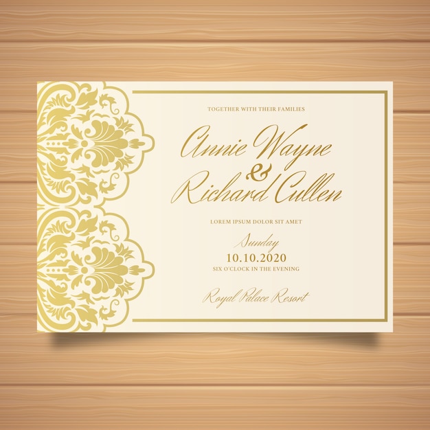 Free vector beautiful elegant damask wedding invitation template