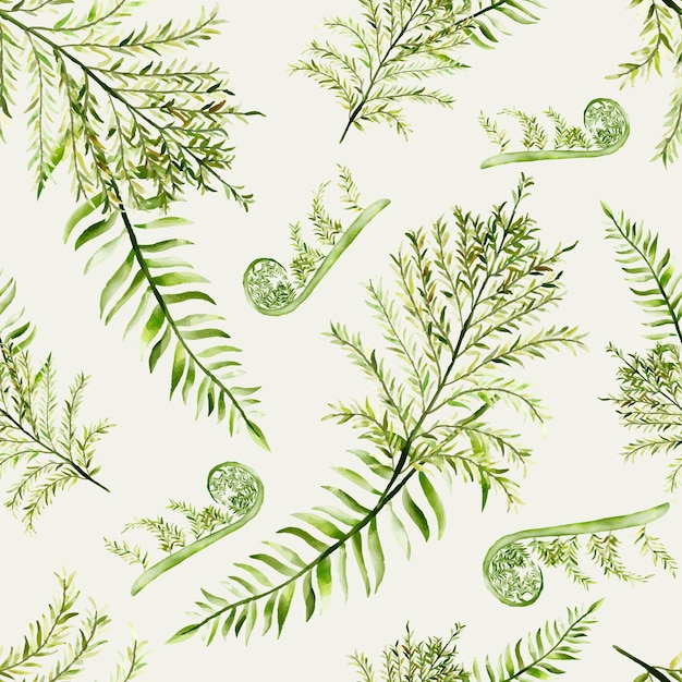 Бесплатное векторное изображение Красивая элегантная акварельная зелень папоротник цветочный бесшовный узор