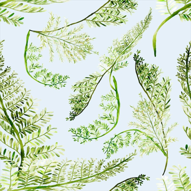 Beautiful elegant watercolor greenery fern floral seamless pattern