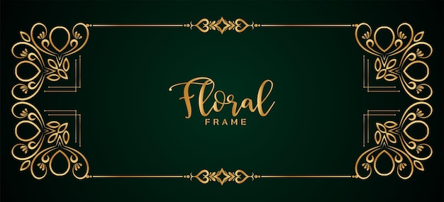 Beautiful ethnic golden frame floral green banner design