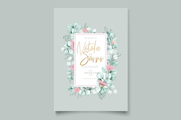 美しいユーカリの花と葉の結婚式の招待カードセット