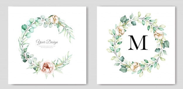 Free vector beautiful eucalyptus wedding invitation card set