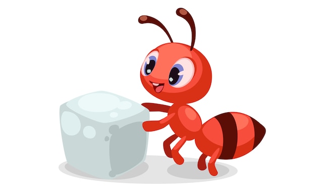 Бесплатное векторное изображение Красивые выражения лица муравья после просмотра кусочка сахара