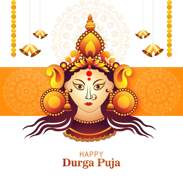 Beautiful face of goddess durga puja for shubh navratri festival background