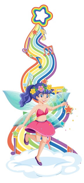 Beautiful fairy cartoon character with rainbow wave