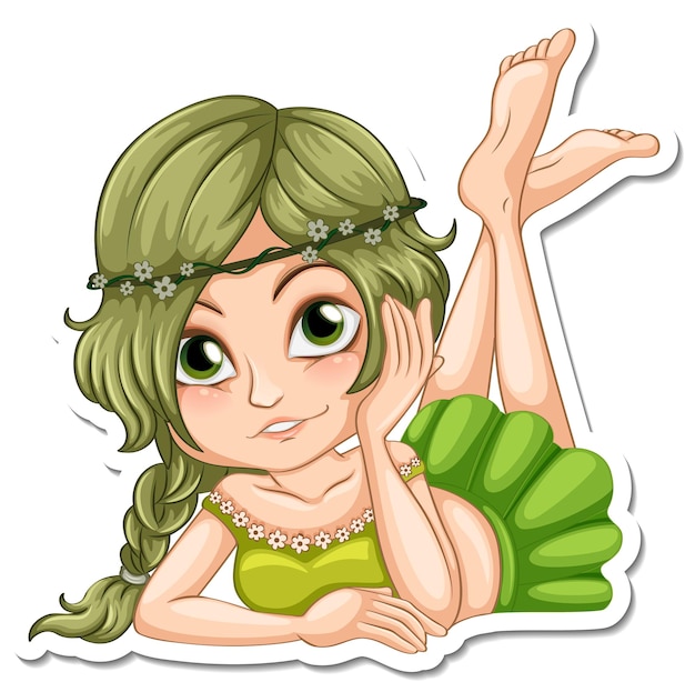 Free vector beautiful fairy in green dress cartoon character sticker