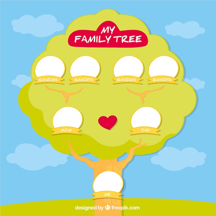 Free Vector beautiful family tree with red heart