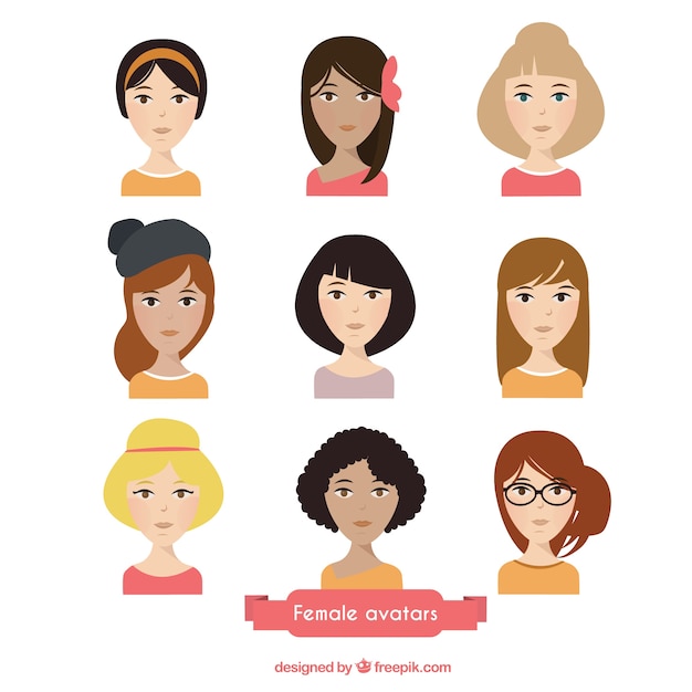 Free vector beautiful female avatars