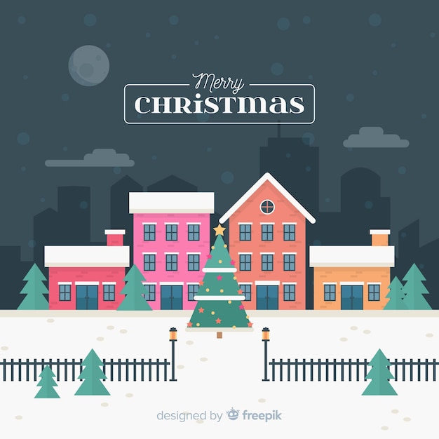 Free vector beautiful flat christmas town background