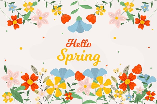 無料ベクター 花と美しい平らな春の背景