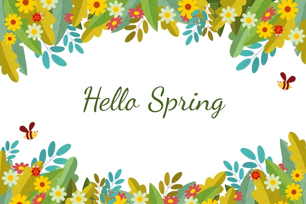 Beautiful flat spring background with flowers