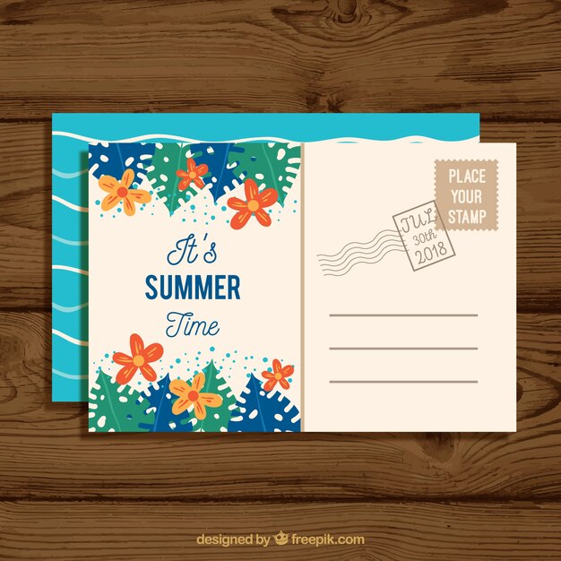 Beautiful flat summer postal template