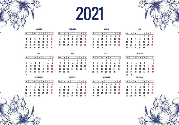 Красивый цветочный календарь на 2021 год