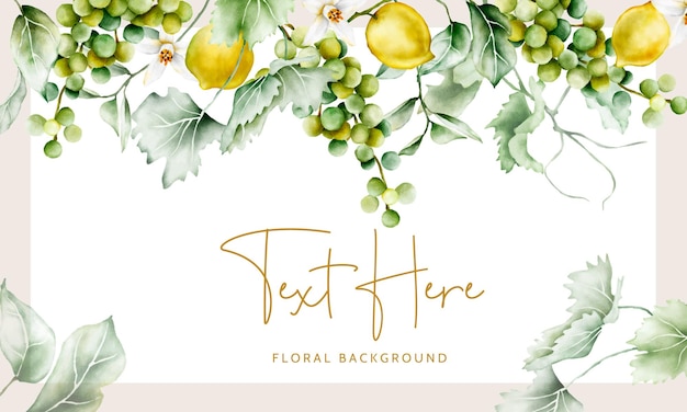 beautiful floral background template with fruit and flowers watercolor