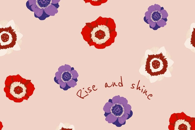 Beautiful floral banner template anemone illustration with inspirational quote