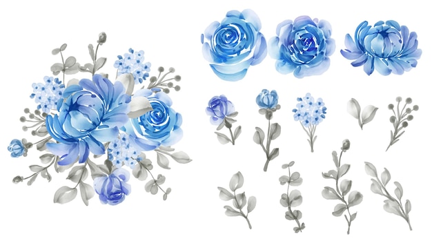 美しい花の青い孤立した葉と花