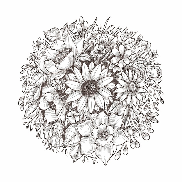 Beautiful floral composition decorative sketch  