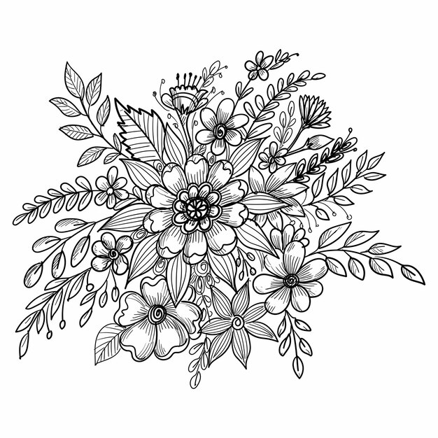 아름 다운 꽃 구성 장식 스케치
