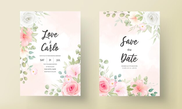 美しい花柄の結婚式の招待カード
