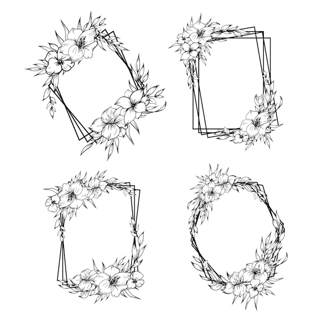 Beautiful floral frame outline hand drawn decoration Premium Vector