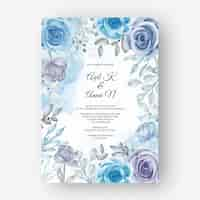 Free vector beautiful floral frame for wedding with flower watercolor blue