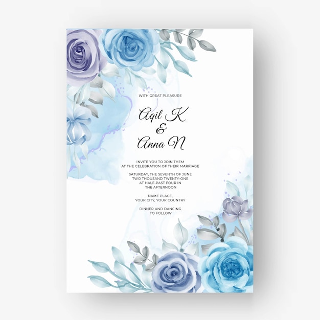Красивая цветочная рамка для свадьбы с цветком акварель синий