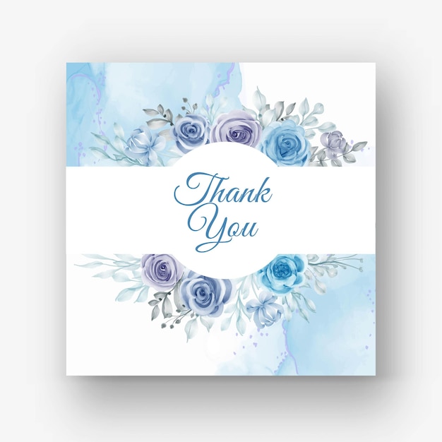 Free vector beautiful floral frame for wedding with flower watercolor blue