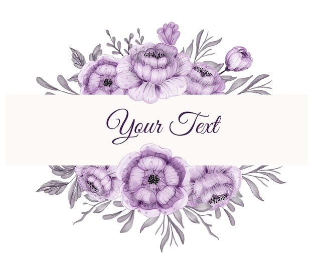 Free vector beautiful floral frame with beautiful flower purple with leaves