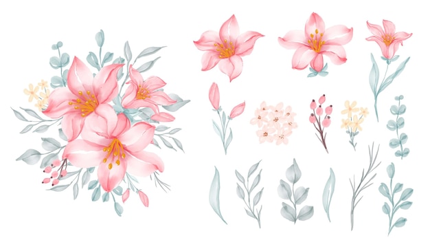 Free vector beautiful floral frame with elegant flower lily pink