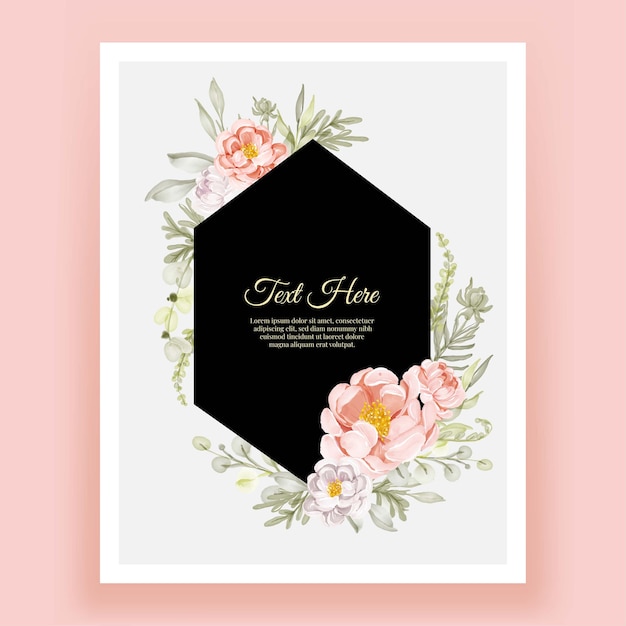 Free vector beautiful floral frame with elegant flower peonies peach and white