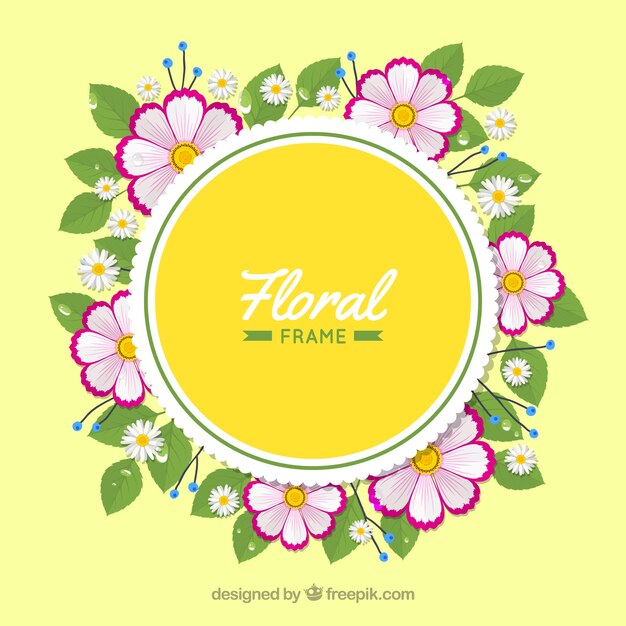 Beautiful floral frame with flat design