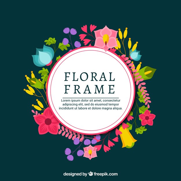 Beautiful floral frame with flat design