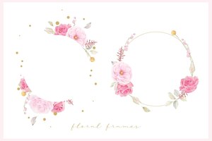 Vettore gratuito bella cornice floreale con acquerello rosa rosa